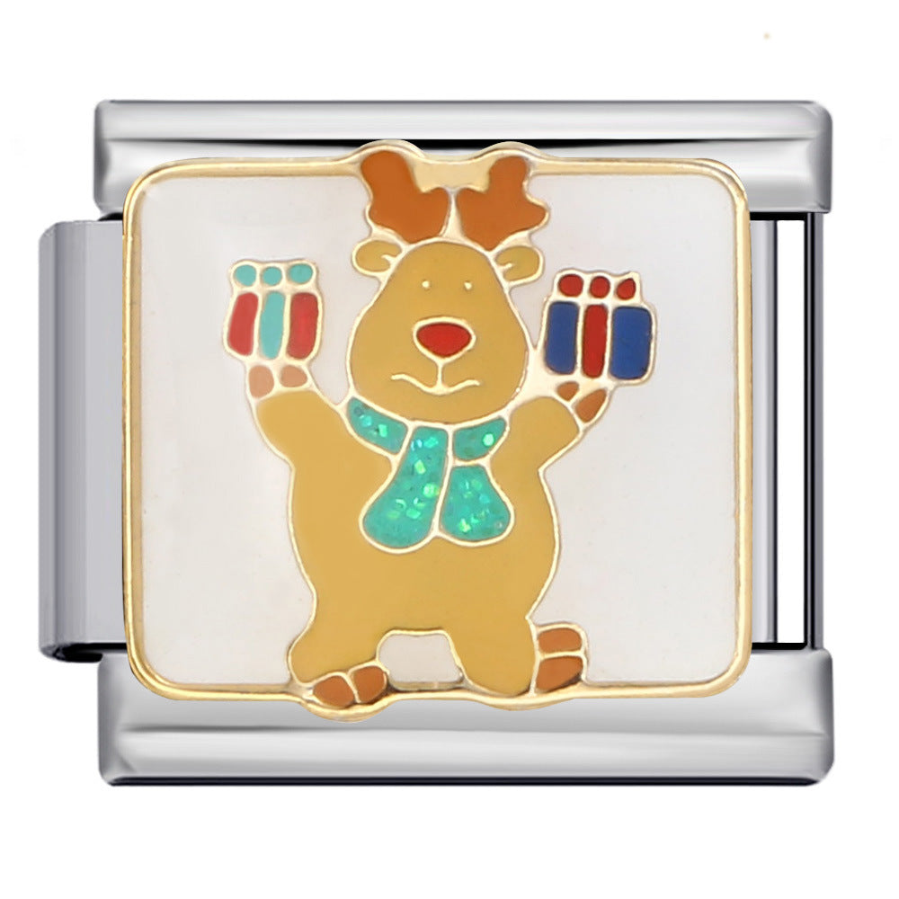 Christmas Series DIY Elastic Bracelet Stainless Steel Welding Drip Oil Italian Module Bracelet New Year's Gift