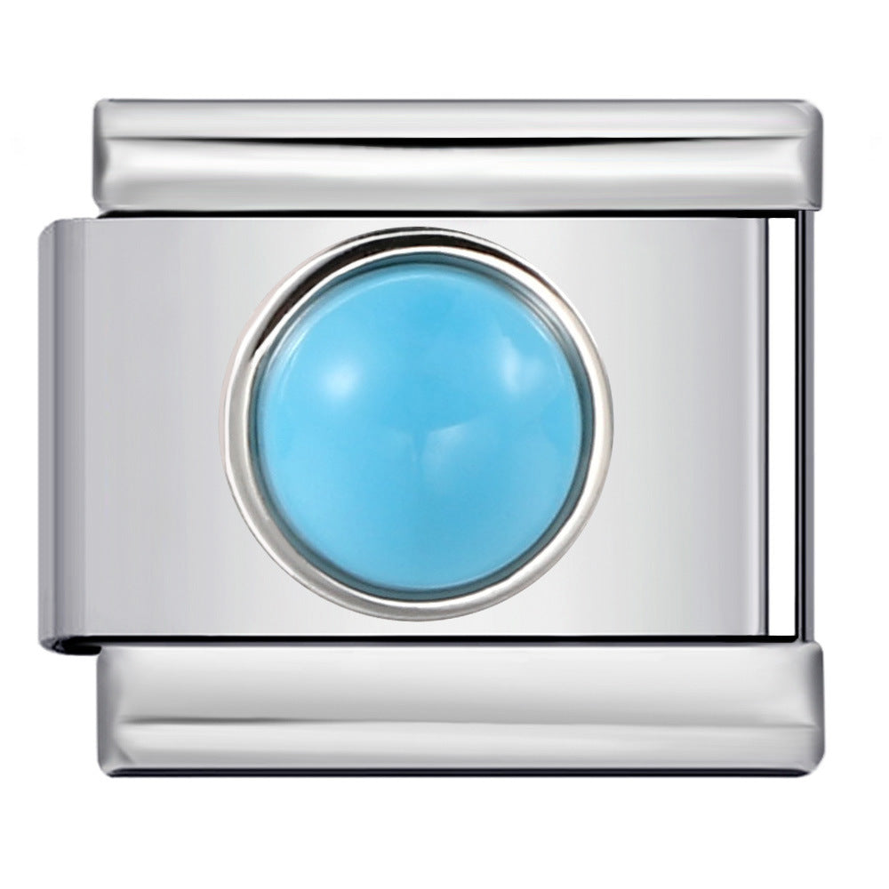 New Circle Colored Stone Italian Module Bracelet Stainless Steel Welding DIY Simple Fashion Bracelet Strap Chain