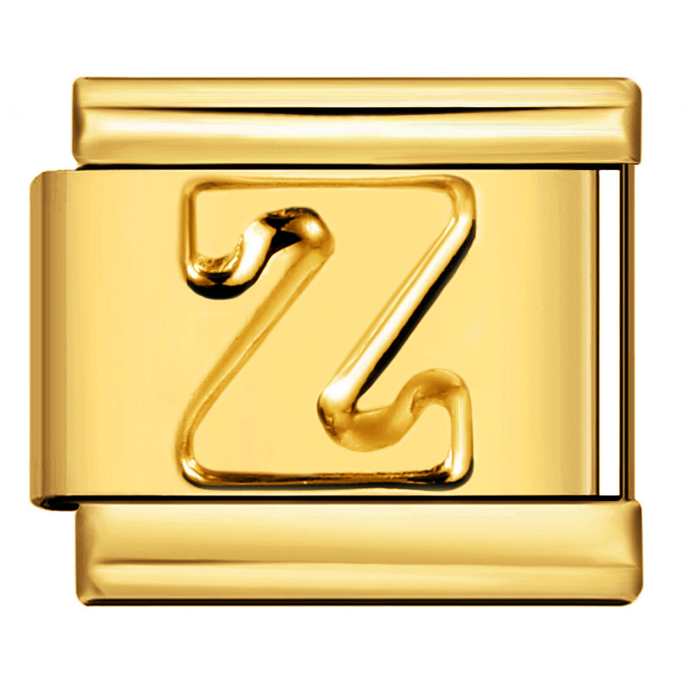 Golden Concave Letter Series Italian Module Bracelet Titanium Steel Stamping DIY Elastic Splicing Bracelet Accessories