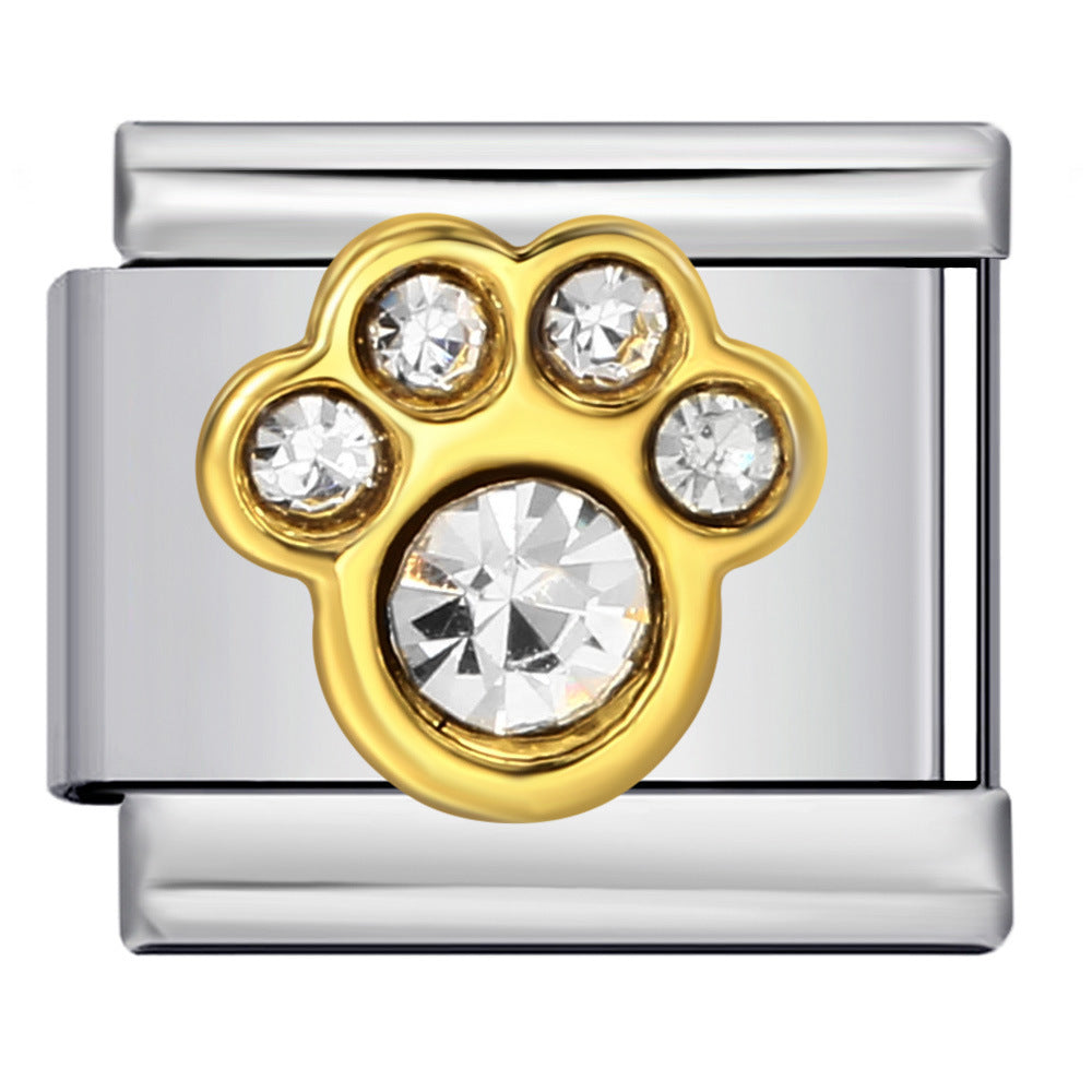 Italian Module Bracelet Gold and Silver with Diamond Pattern DIY Titanium Steel Welding Elastic Personalized Splicing Bracelet Wholesale