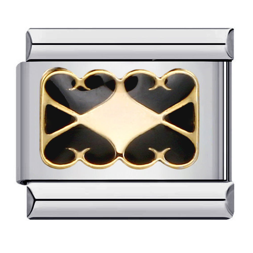 New Chess and Card Entertainment Stainless Steel Italian Module Bracelet Gold Plated Drip Oil Personalized DIY Welding Bracelet Wholesale