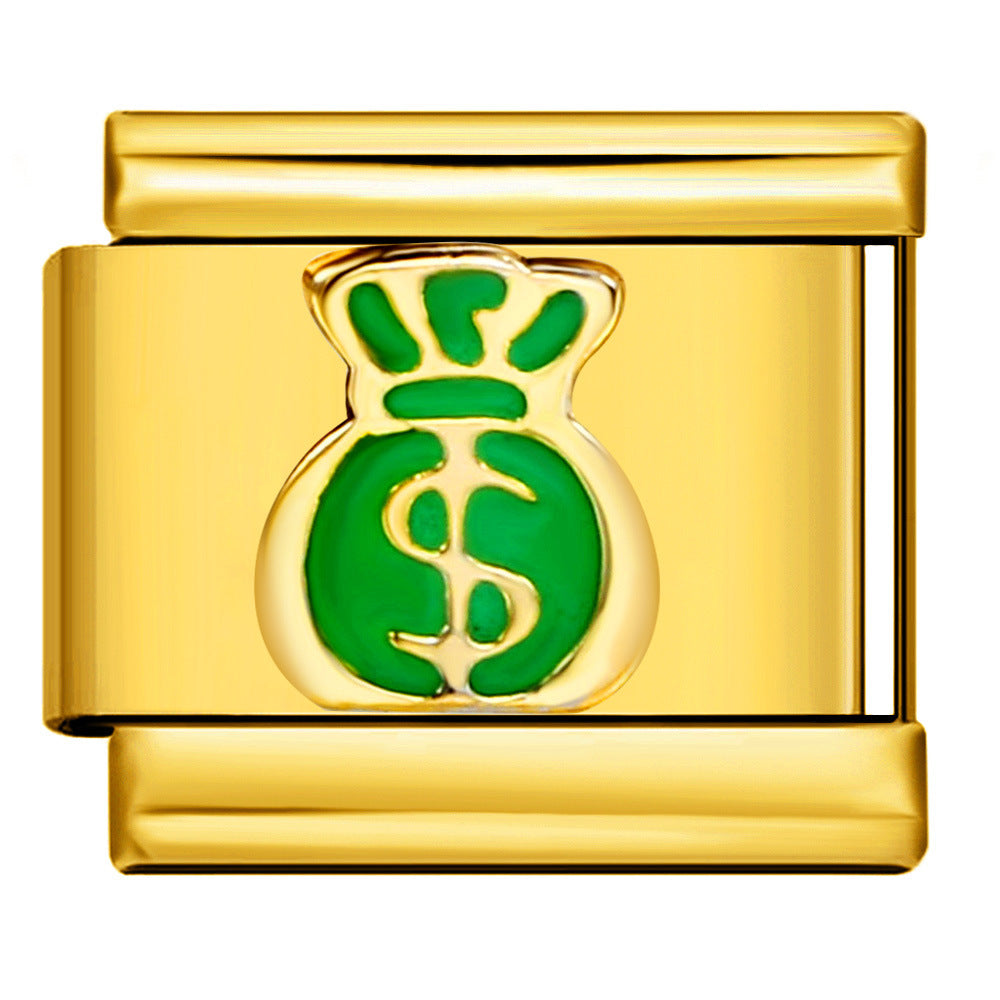 Italian Module Bracelet DIY Titanium Steel All Gold Welding Drip Oil Pattern Elastic Splicing Bracelet Accessory