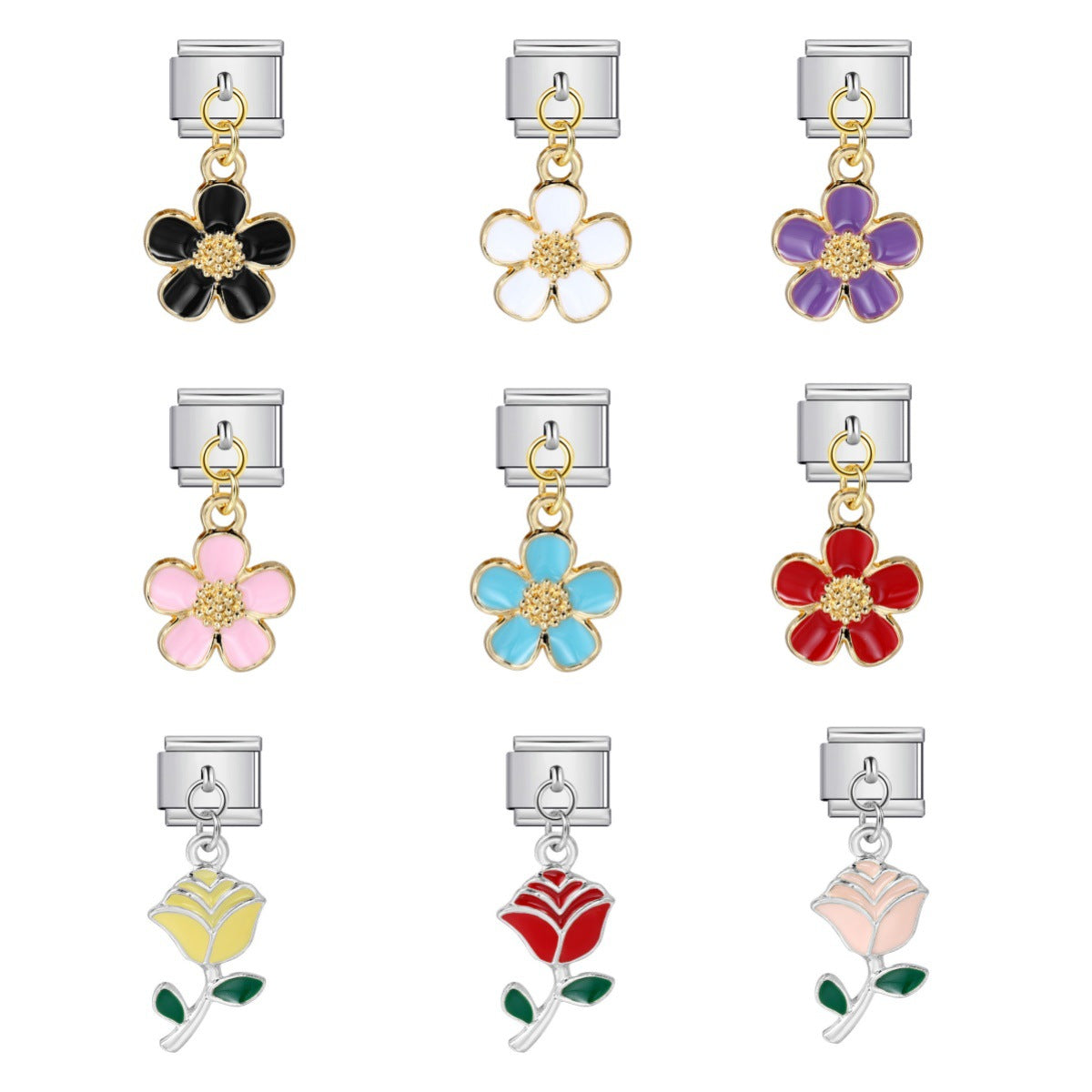 Italian Charm Module Bracelet Single Flower Handmade Pendant Titanium Steel Strap Chain