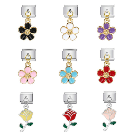 Italian Charm Module Bracelet Single Flower Handmade Pendant Titanium Steel Strap Chain