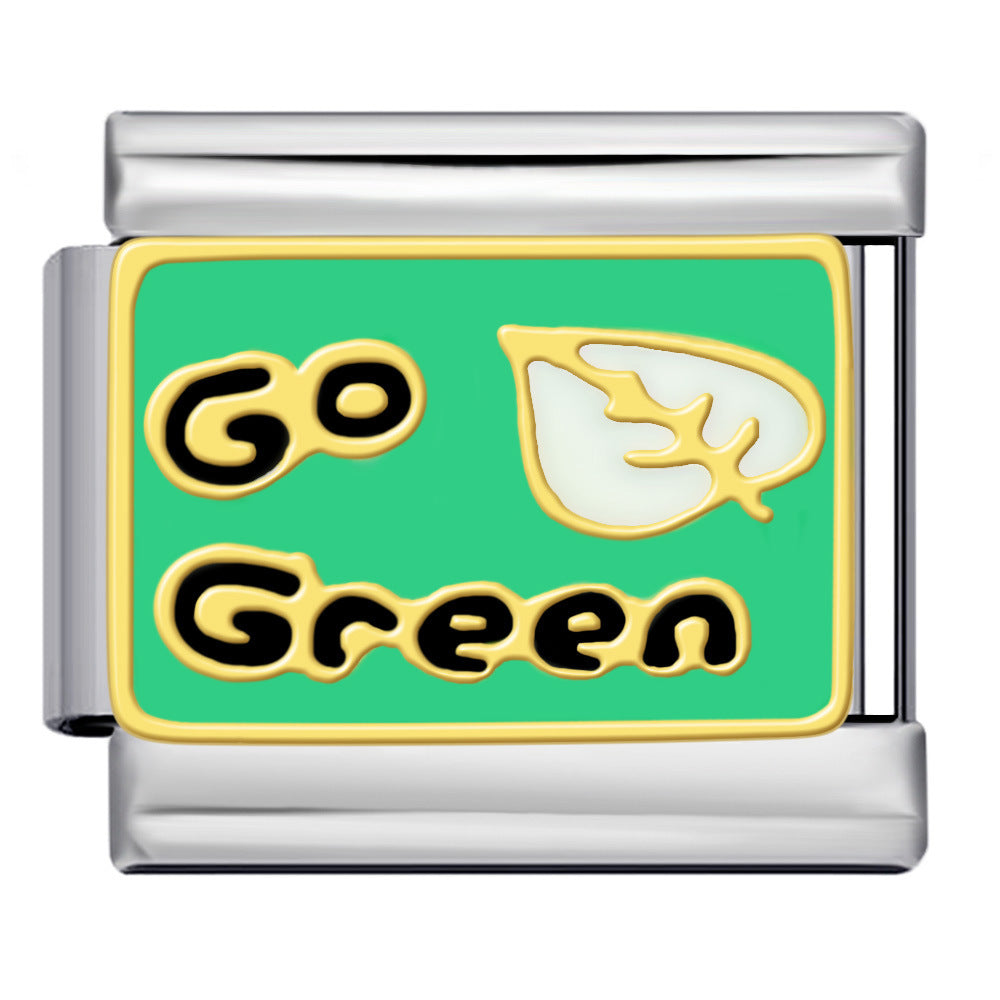 Italian Module Bracelet Peace Series Stainless Steel Welding Drip Oil Pattern DIY Elastic Splicing Strap Chain