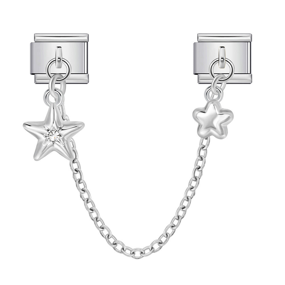 New Silver Double Pendant Italian Module Bracelet Stainless Steel Hook DIY Elastic Splicing Strap Chain