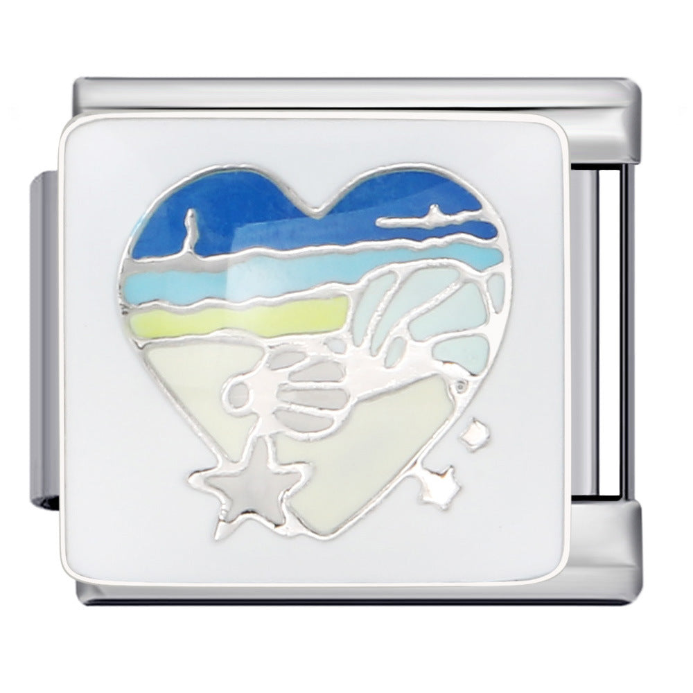 Blue Ocean Element Italian Module Bracelet - Stainless Steel Welded Pattern DIY Stretchable Fashion Bracelet