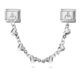 New Stainless Steel Heart-shaped Pendant Italian Module Bracelet with Double Hooks DIY Elastic Splicing Strap Chain
