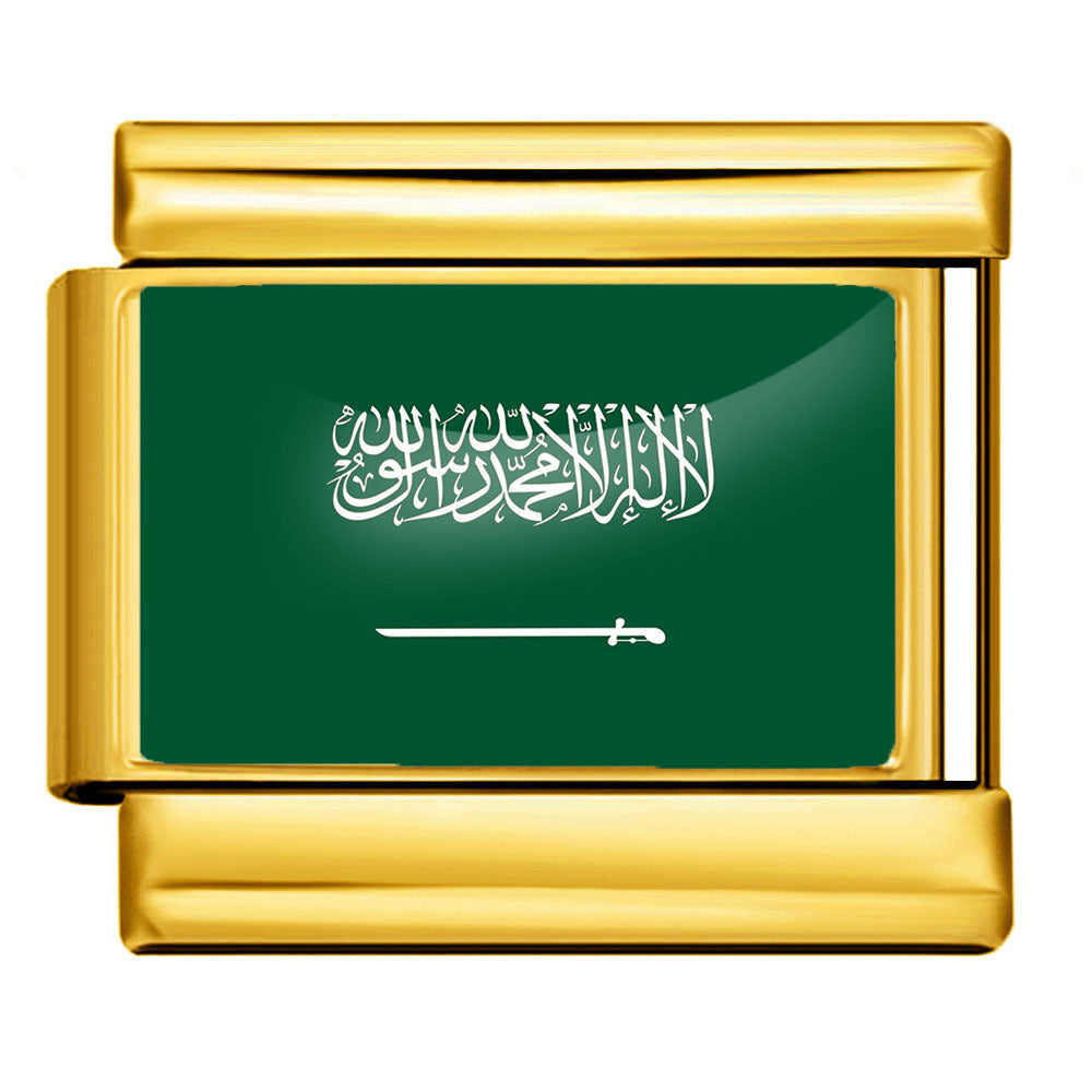 Gold Base World Flag Photo Resin Italian Charm Bracelet DIY Stainless Steel Stretch Watch Band Wristband