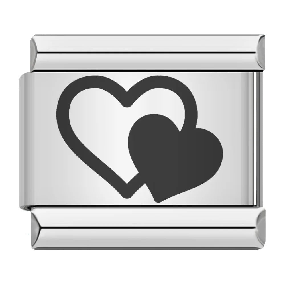 Cross Border Hot Selling Laser Engraving Heart-shaped Series Titanium Steel Handmade DIY Italian Module Bracelet Wholesale