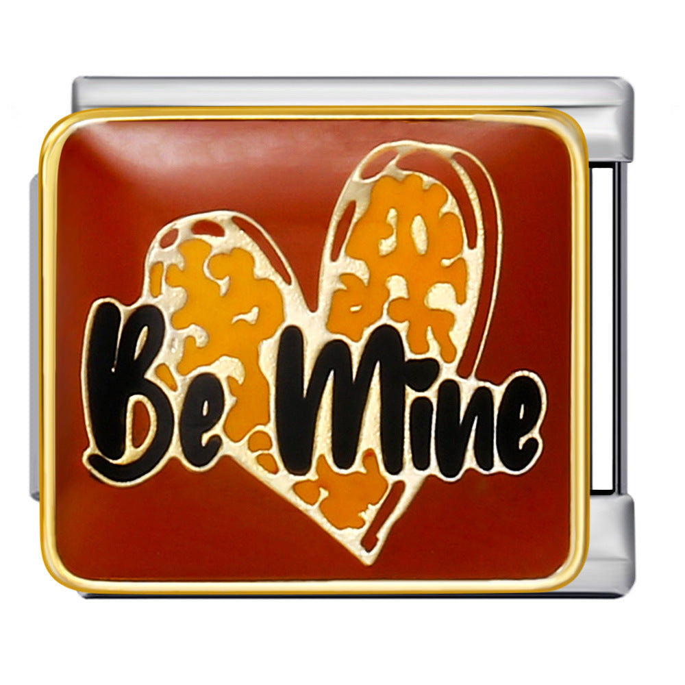 Wholesale of New Square Titanium Steel Bracelet Welding, Gold Plating, Drip Oil Cartoon DIY Italian Module Bracelet From Europe and America