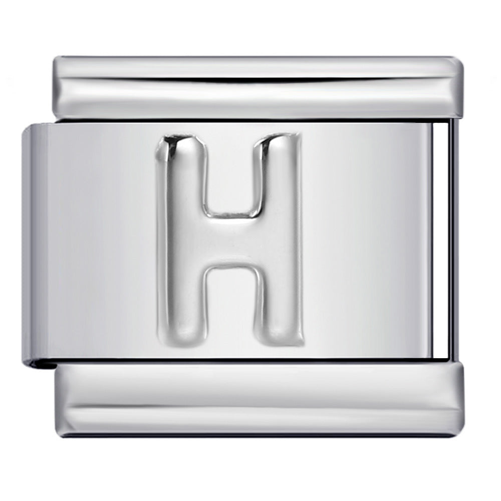 Italian Stainless Steel Silver Raised 26 Letter DIY Module Bracelet with Free Splicing Elastic Watch Strap