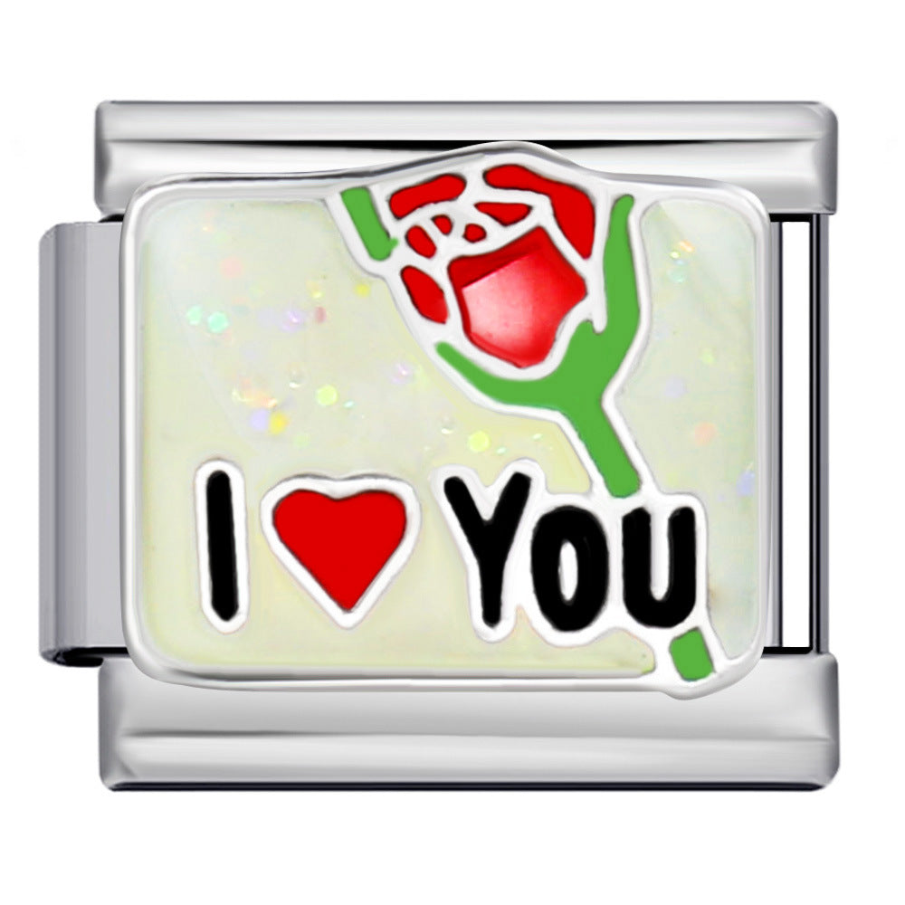 Romantic Valentine's Day Sweet Series Italian Module Bracelet Titanium Steel Welding Drip Oil Pattern DIY Bracelet