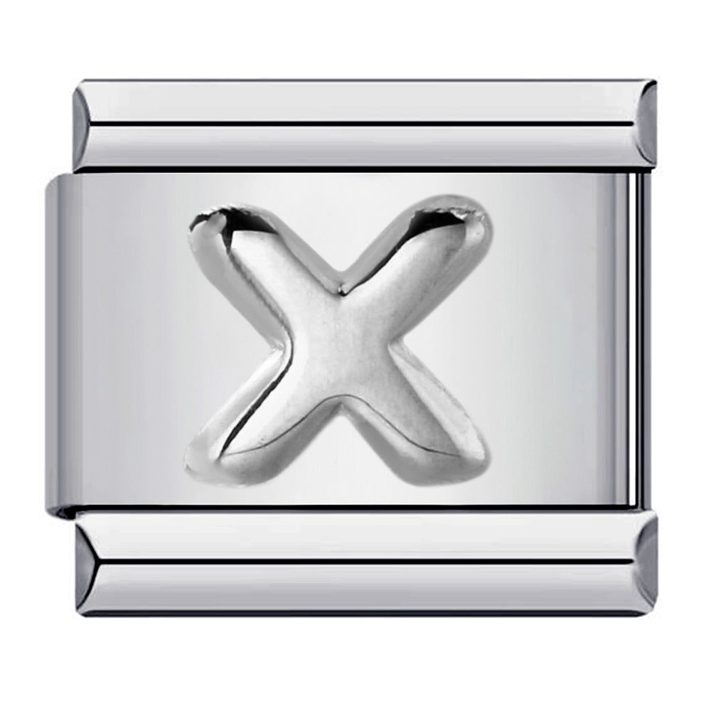 New Stainless Steel Silver Convex English Letter Italian Module Bracelet DIY Elastic Splicing Strap Chain