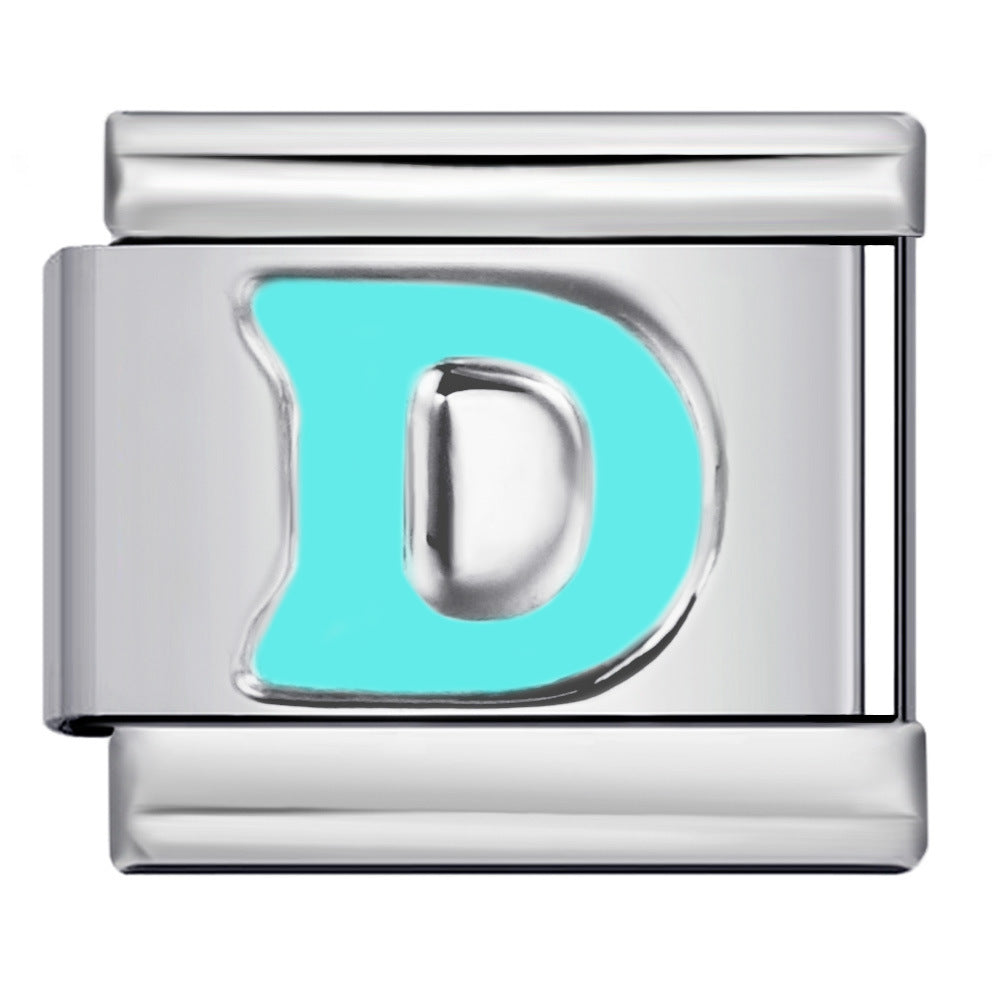 New Titanium Steel Sky Blue English Letter Series DIY Elastic Bracelet Accessories Italian Module Bracelet Alphebat