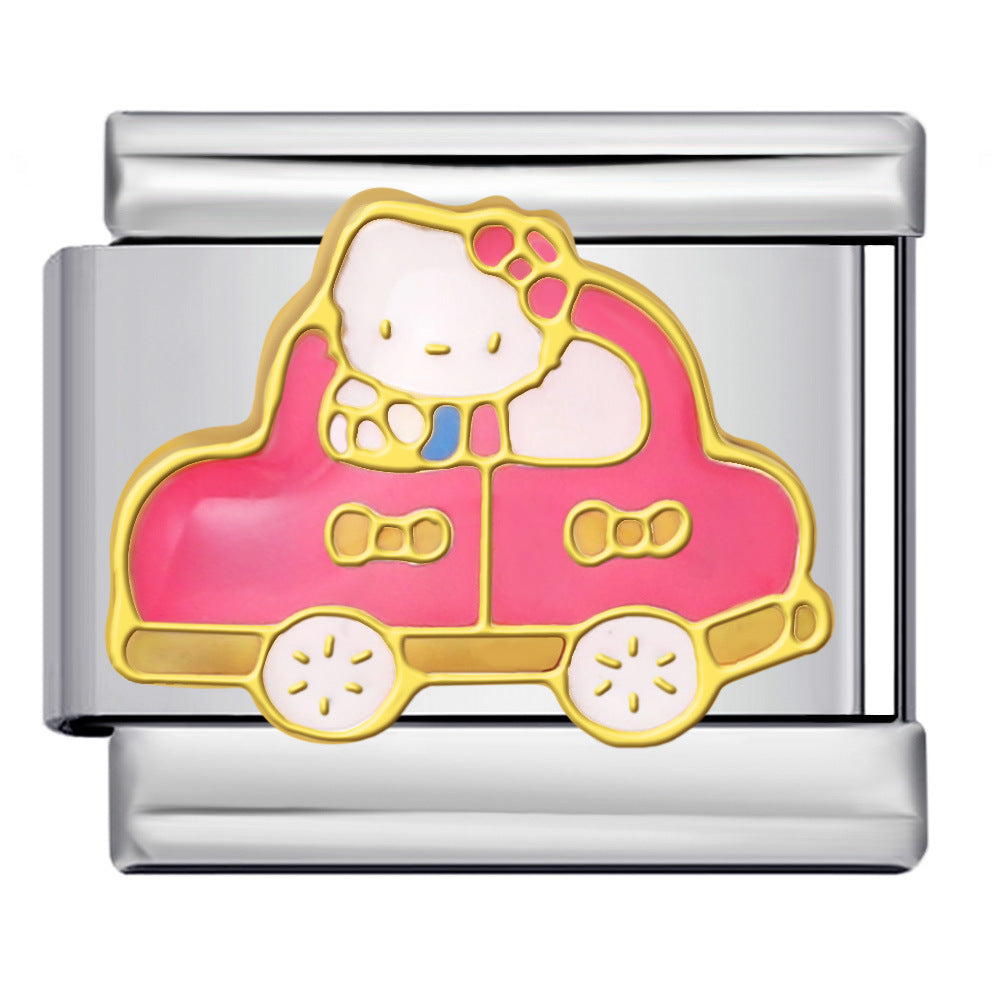 Cute Cartoon Cat Titanium Steel Welded Drip Bracelet DIY Italian Modular Charm Friendship Gift for Besties