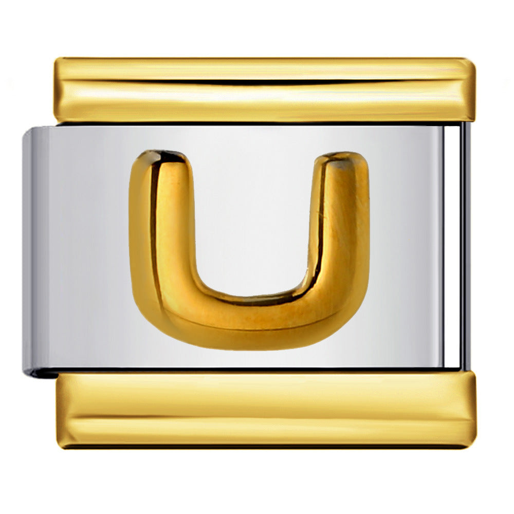 Gold Package Silver Convex Letter Italian Module Bracelet Stainless Steel DIY Elastic Splicing Strap Chain Wholesale