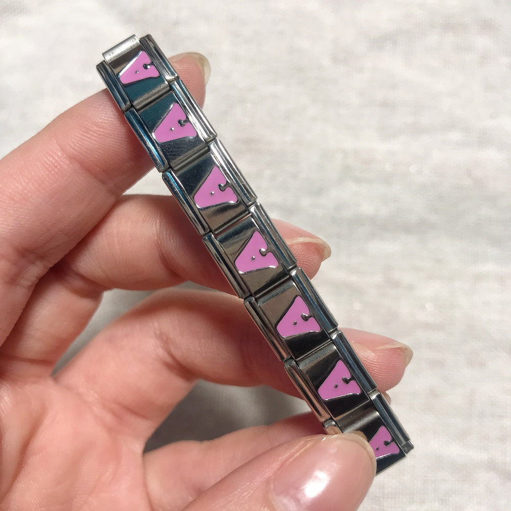 New Titanium Steel Pink English Letter DIY Italian Module Bracelet Italian Charm Bracelet