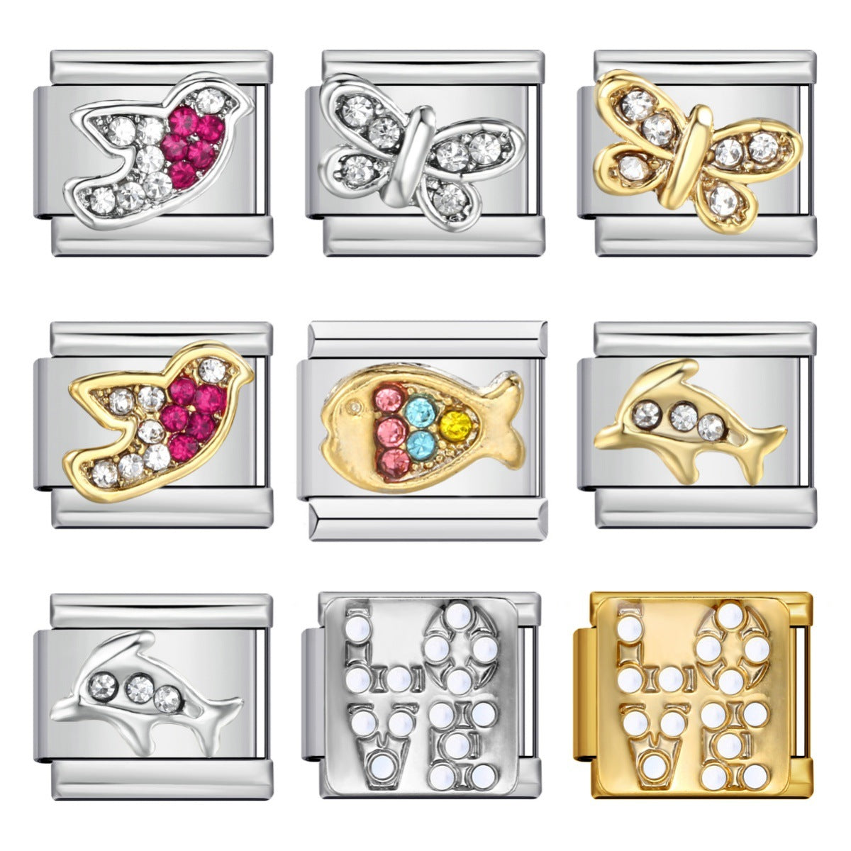 New Diamond Inlaid Titanium Steel Welding Drip Oil DIY Italian Module Bracelet Italian Charm Bracelet