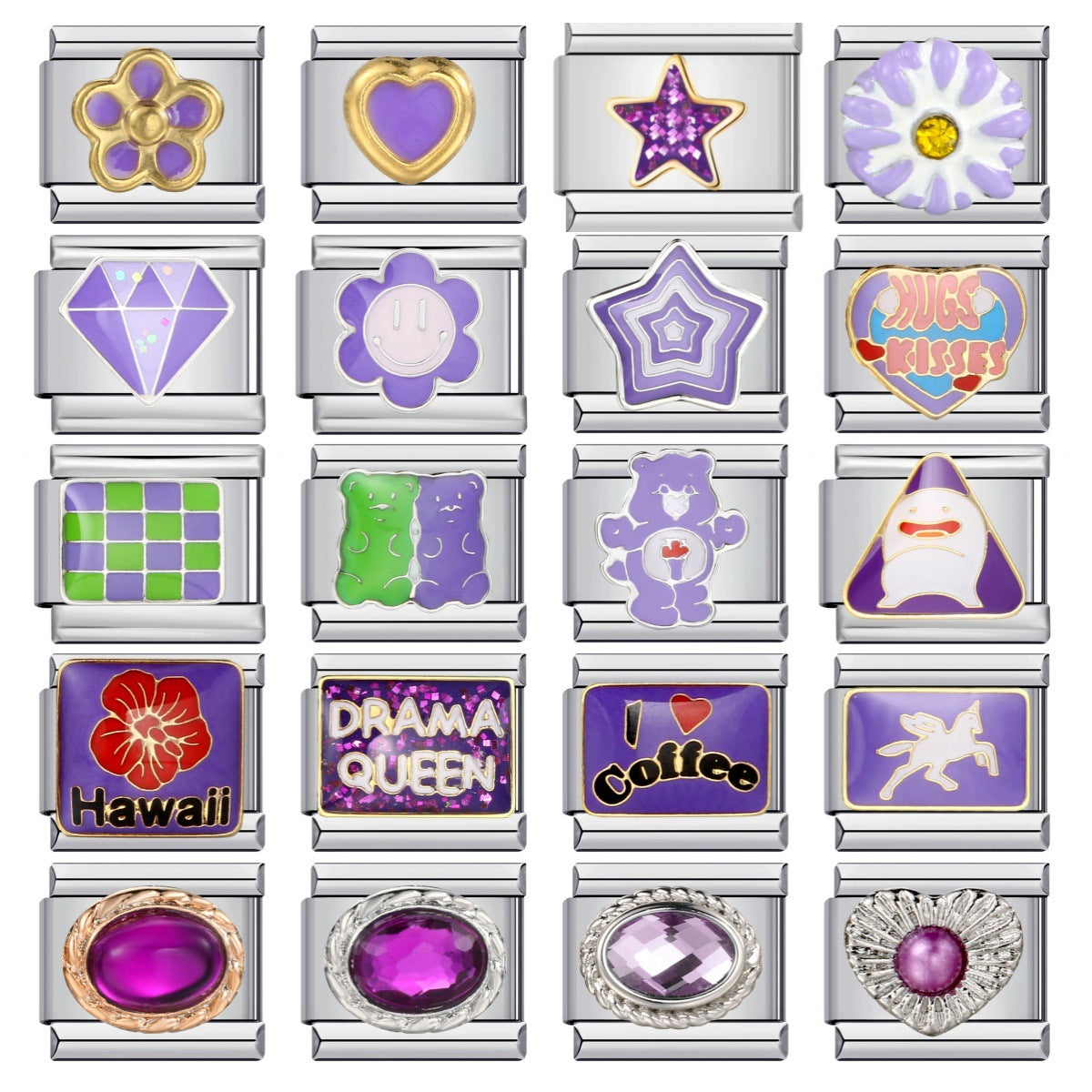 New Stainless Steel Welded Drip Oil Mysterious Purple DIY Italian Modular Bracelet Italian Charm