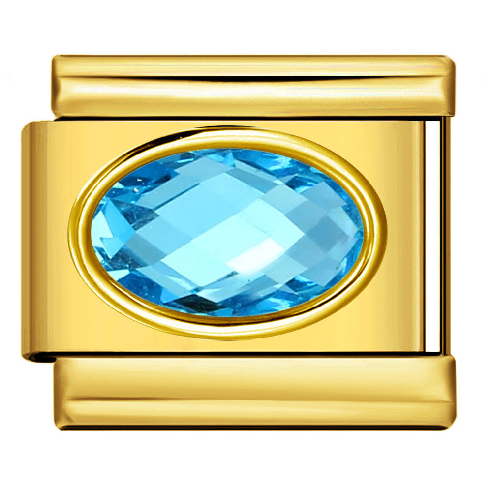 Italian Style Gold Plated Oval Birthstone Bracelet Stainless Steel DIY Customizable Fashion Jewelry Wristband