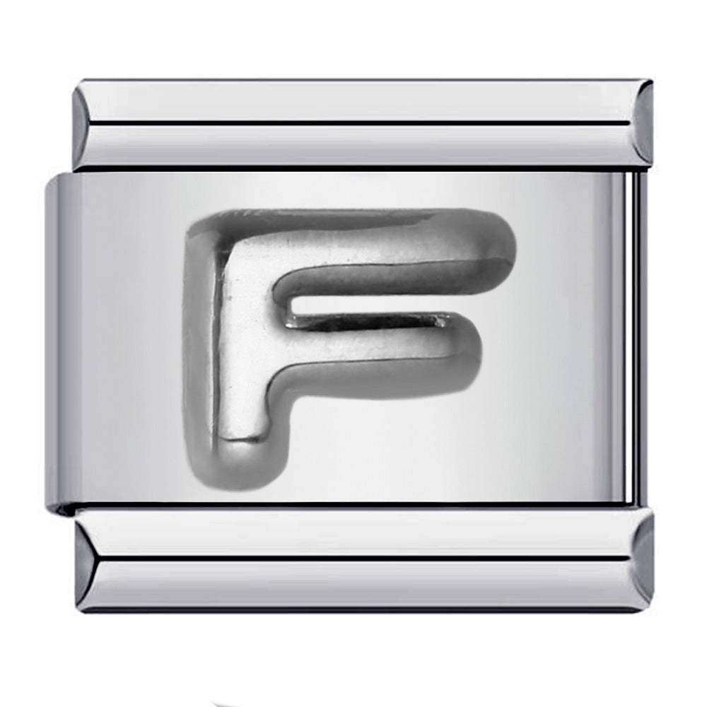 New Stainless Steel Silver Convex English Letter Italian Module Bracelet DIY Elastic Splicing Strap Chain