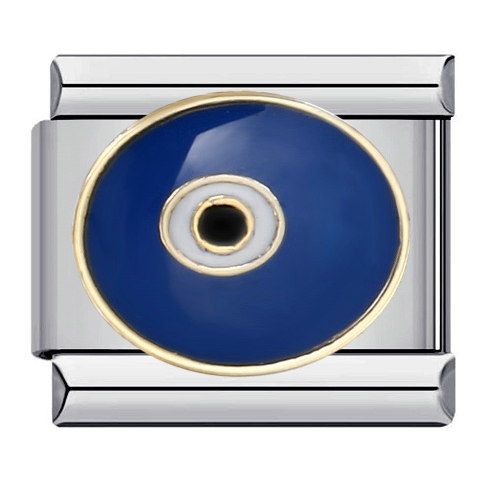 Blue Titanium Steel Welded Pattern Italian Modular Bracelet, Gold-Plated Drip Enamel Free Combination Link Bracelet