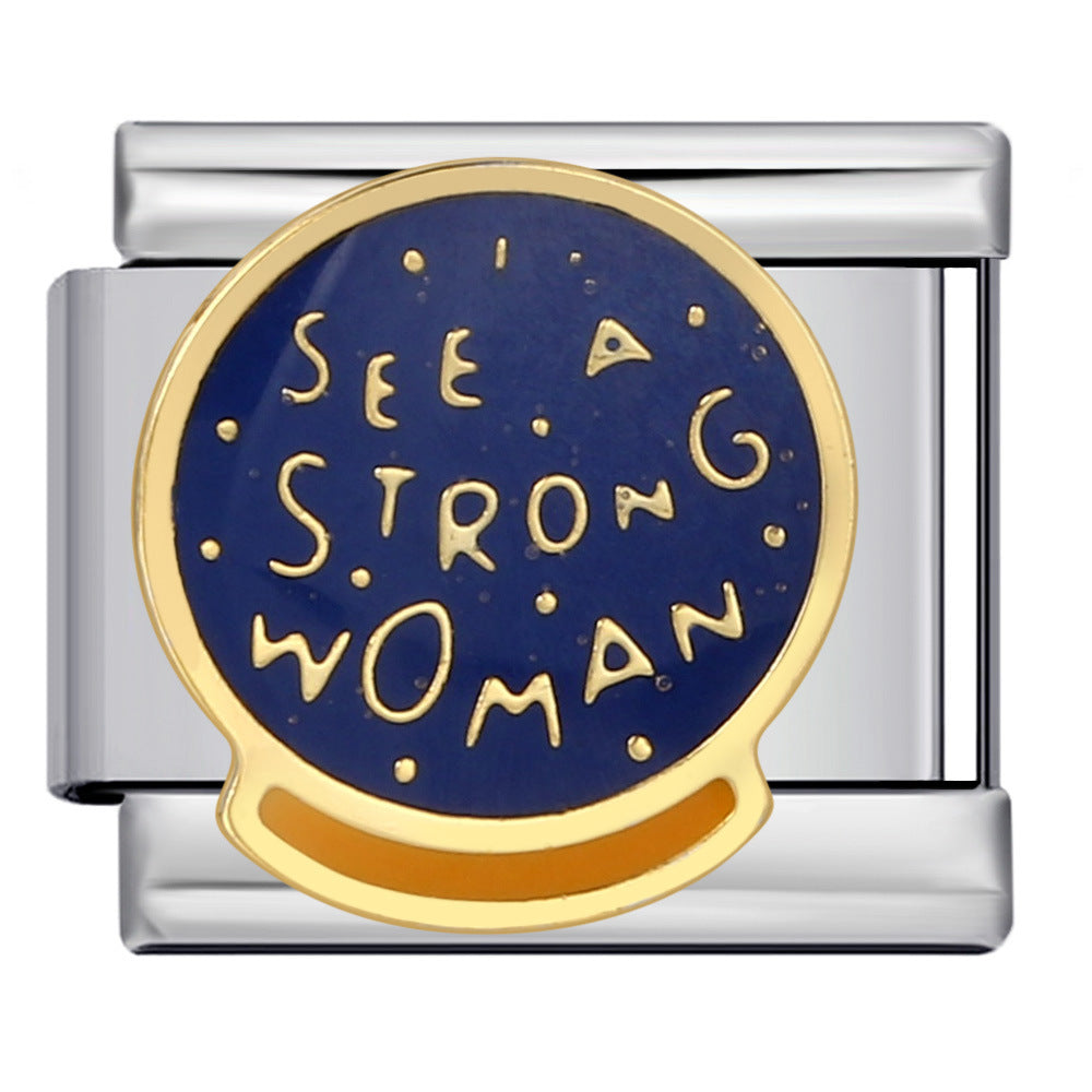 Stainless Steel Welded Gold-Plated Drip Oil DIY Personalized English Elastic Patchwork Bracelet - Italian Module Wholesale