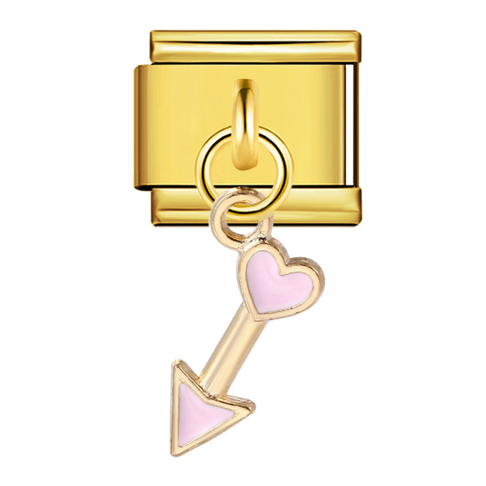 Charm Pendant Hook Style Italian Module Bracelet Titanium Steel Drip Oil Pattern DIY Bracelet Gift for Girls