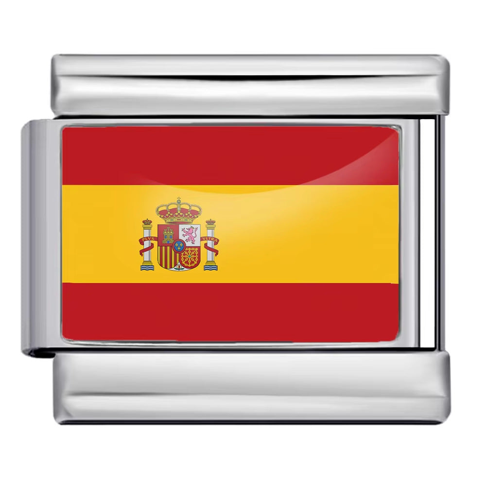 Hot Selling New World Flag Photo Dropper Series Titanium Steel DIY Italian Module Bracelet Accessories Wholesale