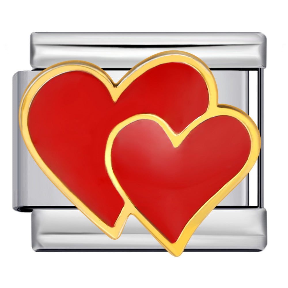 Cross Border E-commerce Love English Series Titanium Steel Welding Drip Oil DIY Italian Module Bracelet Personalized Accessories