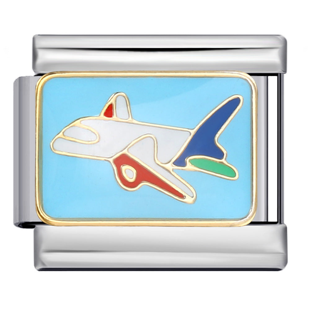 Italian Style Modular Bracelet with Transport Elements Titanium Steel Oil Dropping Design DIY Wristband