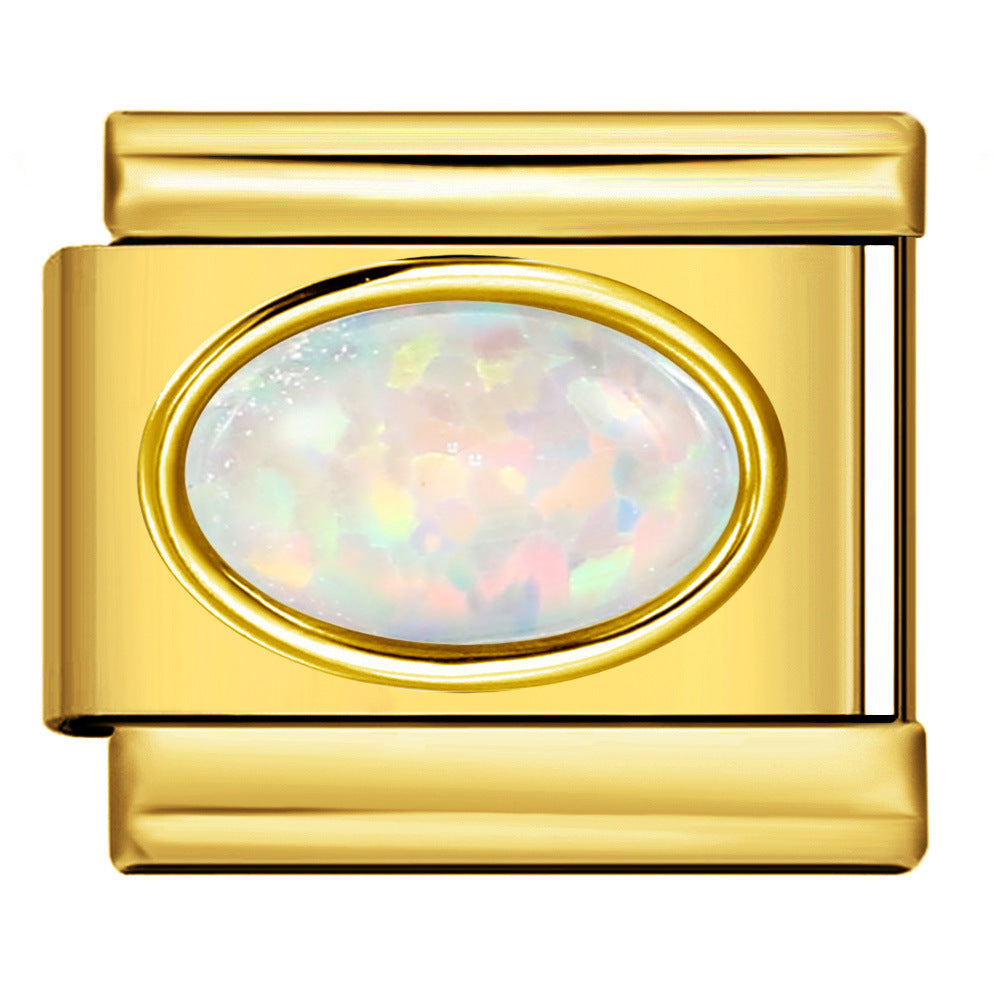 Italian Style Gold Plated Oval Birthstone Bracelet Stainless Steel DIY Customizable Fashion Jewelry Wristband