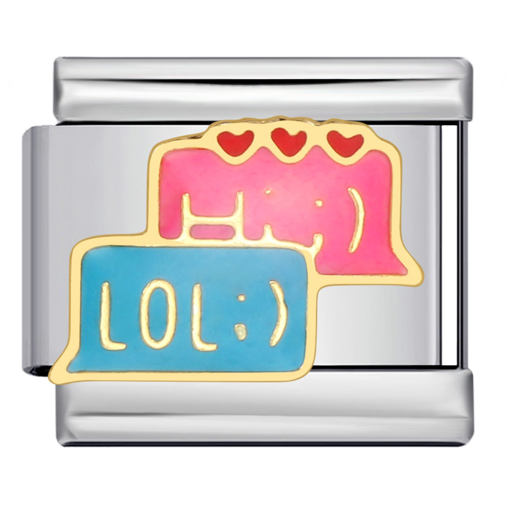 Colorful Childhood Toys Italian Module Bracelet Titanium Steel Welding Drip Oil Pattern DIY Bracelet Gift for Girls