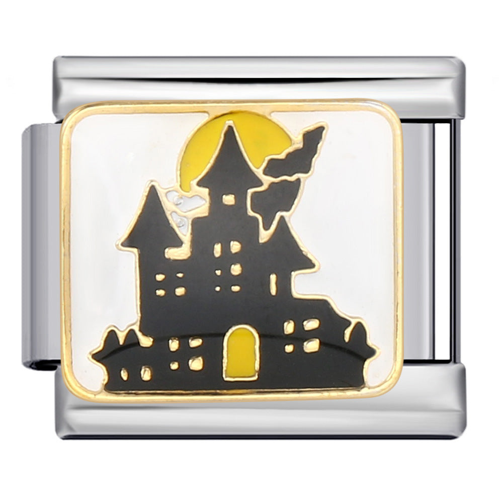 Fairy Tale Castle Italian Module Bracelet Titanium Steel Welding Gold Drip Oil Cartoon DIY Splicing Bracelet Accessories