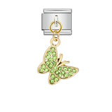 Fashion Diamond Butterfly Pendant Italian Modular Bracelet Gold Silver Elastic DIY Titanium Steel Chain