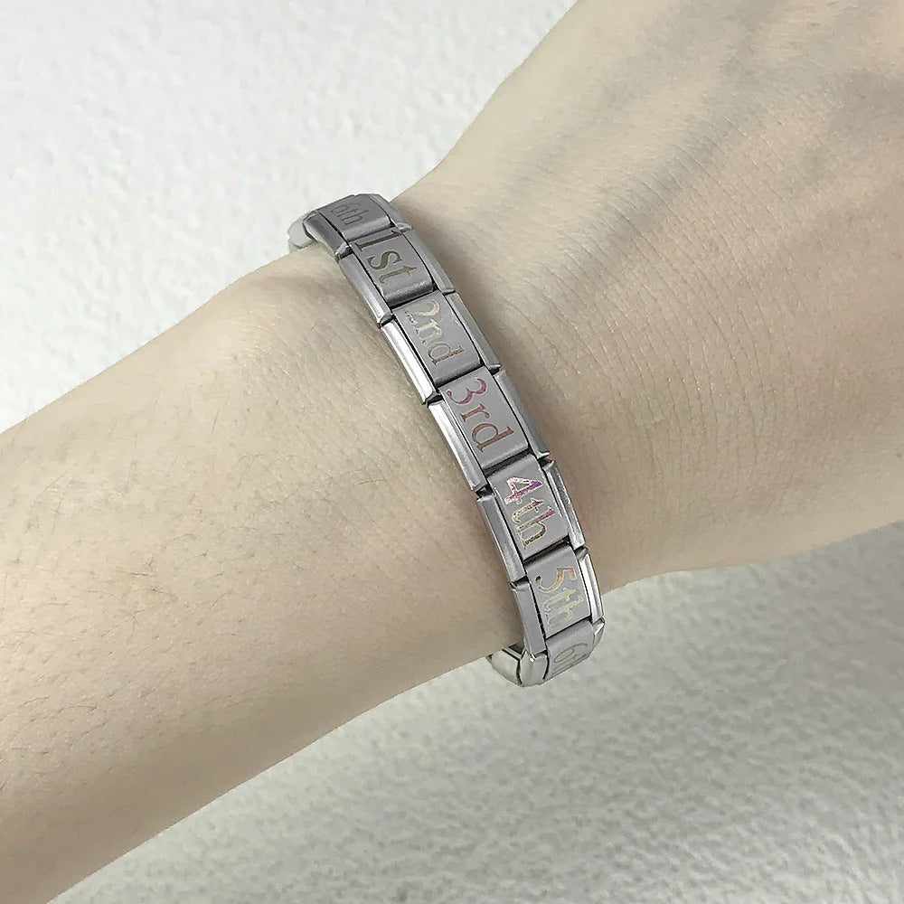 New Stainless Steel Date Italian Module Bracelet Laser Engraved Bracelet Italian Bracelet