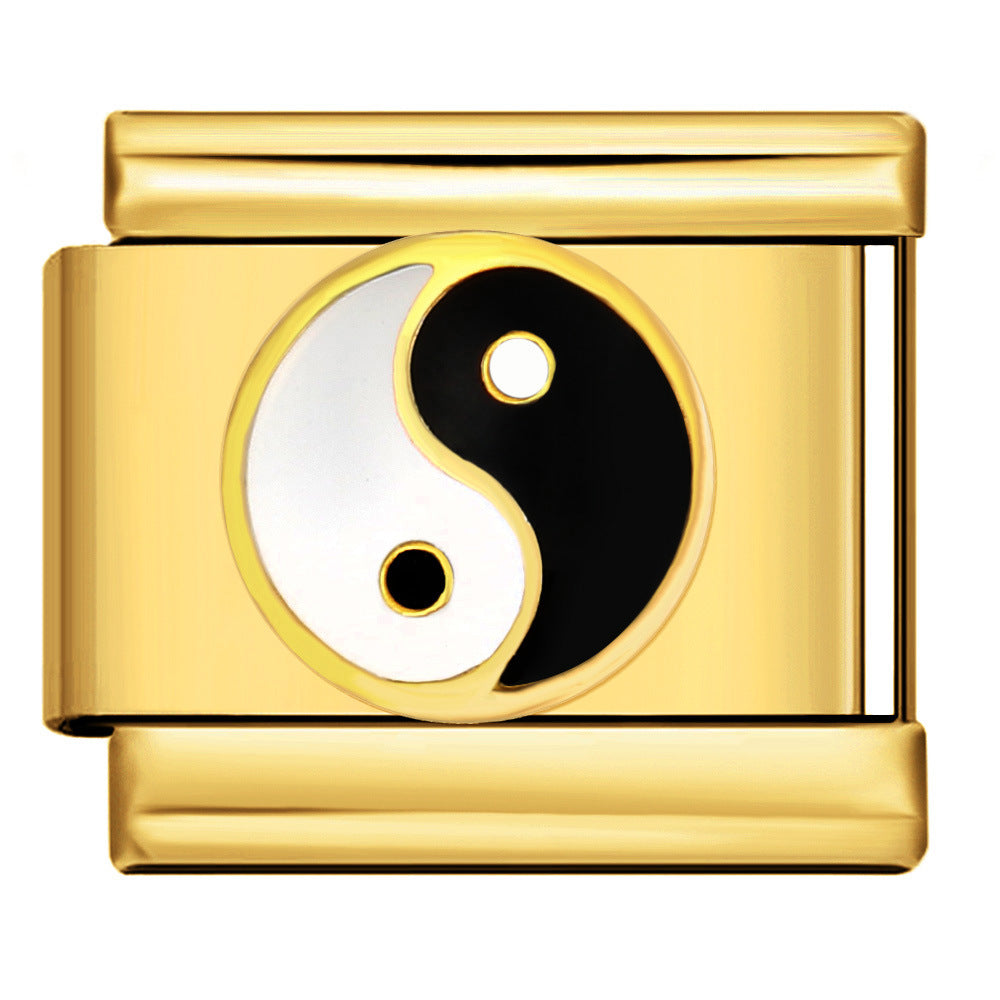 Gold and Silver Stamping Pattern Italian Module Bracelet Titanium Steel Drip Oil DIY Splicing Bracelet Wholesale