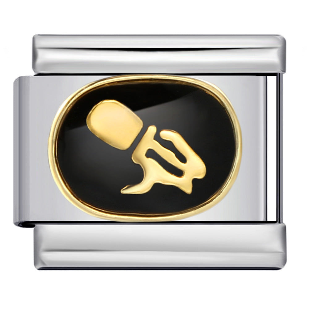 Italian Module Bracelet with Black Welding, Gold-plated Dripping Oil, Twelve Zodiac DIY Pattern, Stainless Steel Bracelet