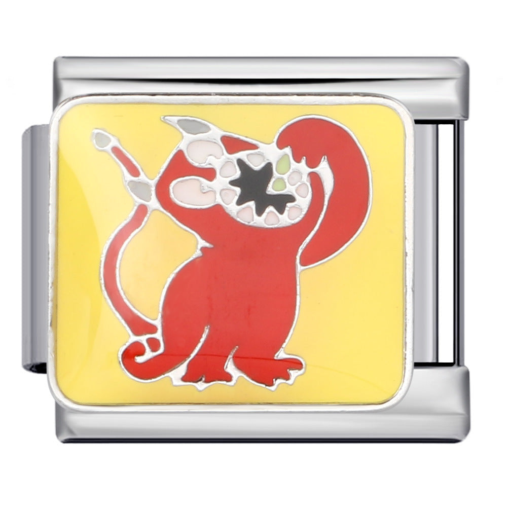 Italian Module Bracelet Stainless Steel Welding Drip Oil Animal Pattern DIY Free Splicing Combination Bracelet Accessories