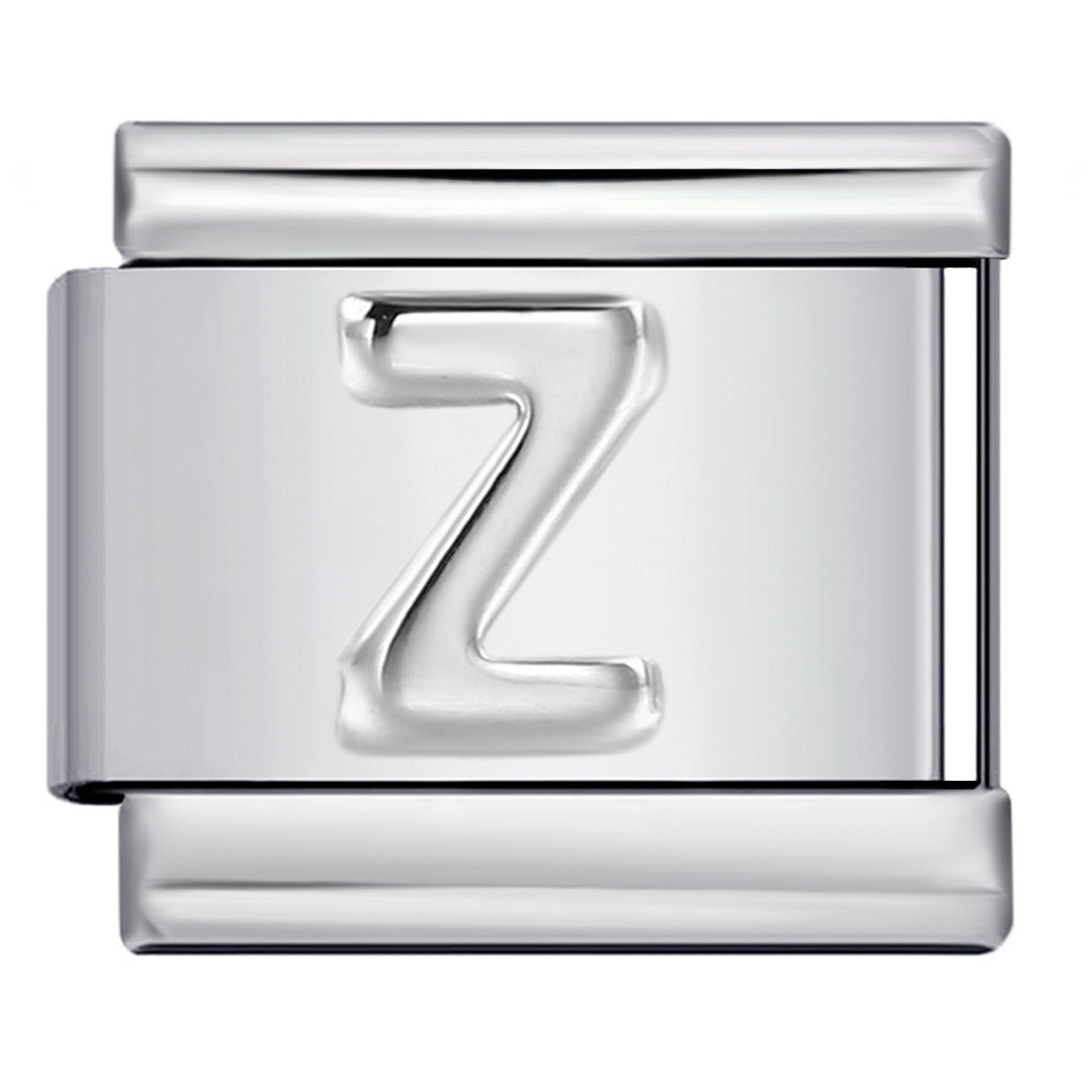 Italian Stainless Steel Silver Raised 26 Letter DIY Module Bracelet with Free Splicing Elastic Watch Strap