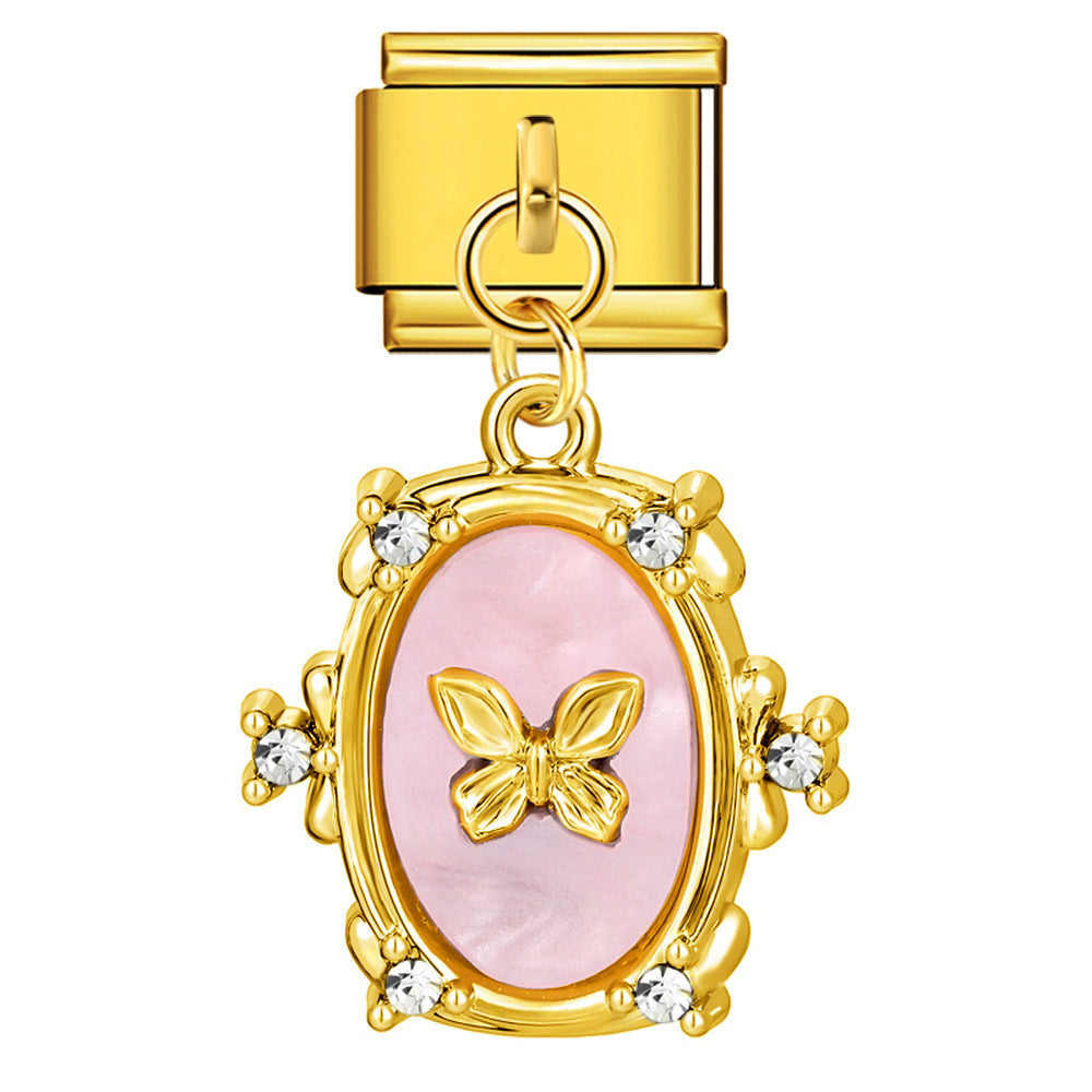 Elliptical Pendant Butterfly Titanium Steel Drip Oil DIY Italian Module Bracelet, Single Hook Splicing Elastic Bracelet