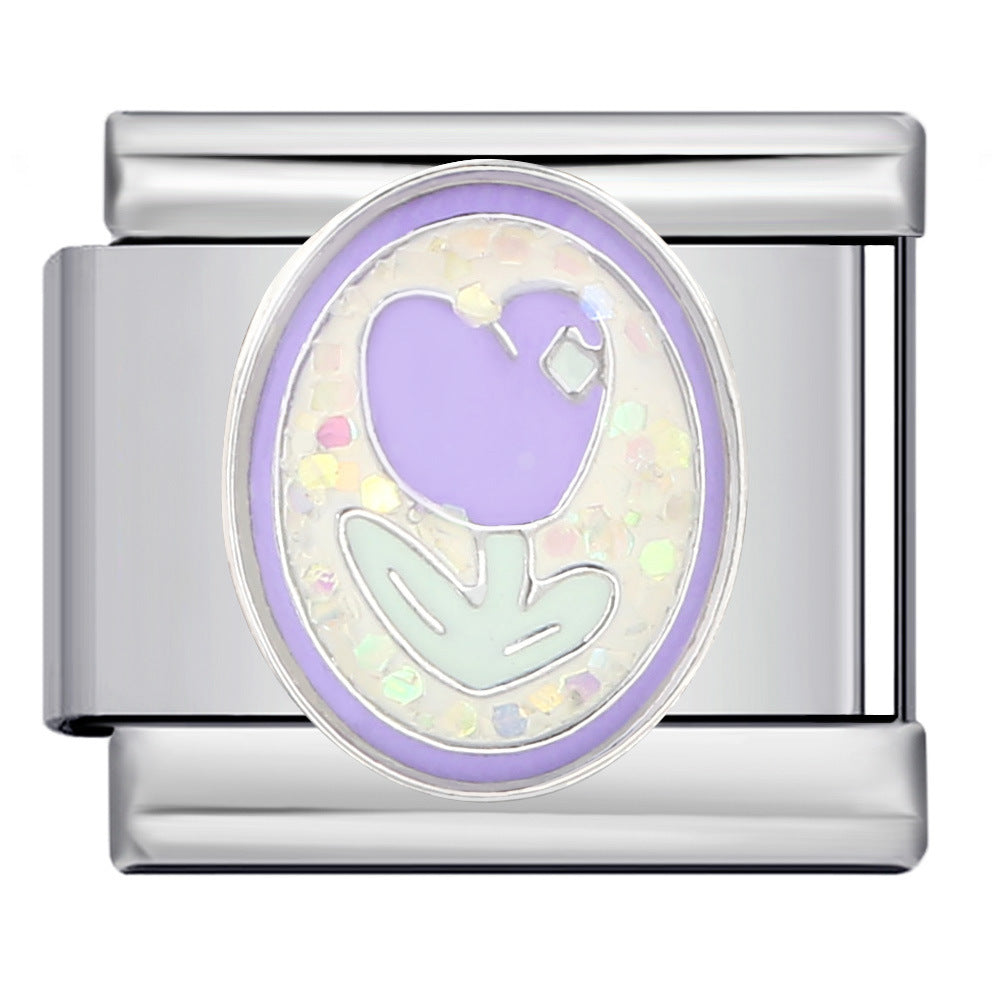 Italian Module Bracelet Purple Dreamy Element Stainless Steel Gold-plated Drip Welding DIY Elastic Splicing Bracelet