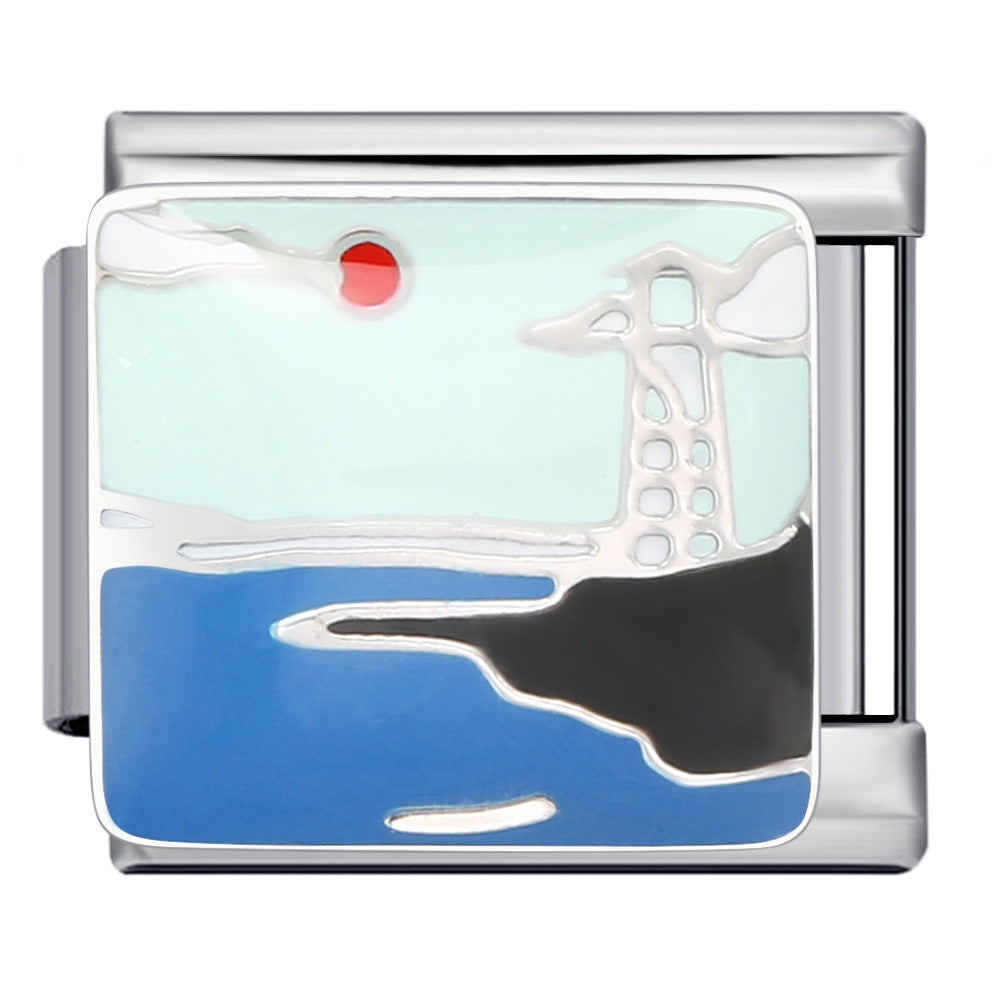 Blue Ocean Element Italian Module Bracelet - Stainless Steel Welded Pattern DIY Stretchable Fashion Bracelet