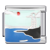 Blue Ocean Element Italian Module Bracelet - Stainless Steel Welded Pattern DIY Stretchable Fashion Bracelet