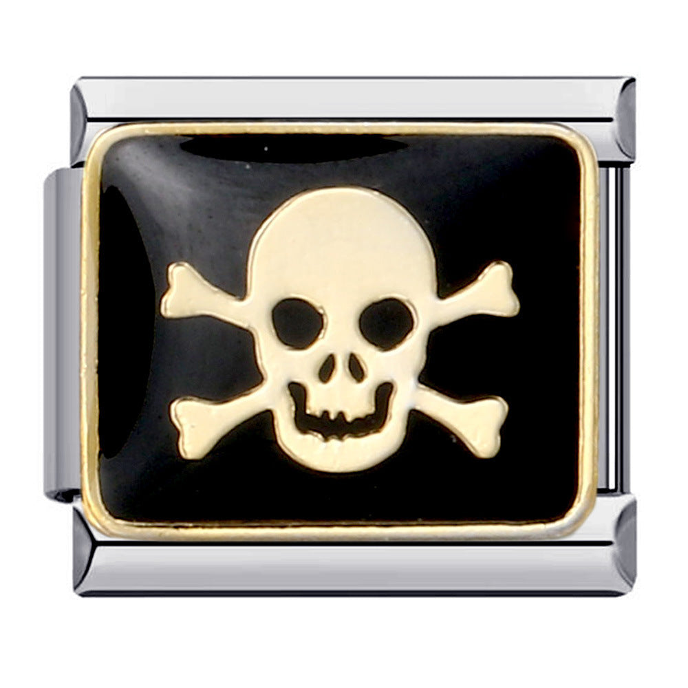 Black Gold Plated Cartoon DIY Italian Modular Bracelet Unique Welded Pattern Stainless Steel Bangle