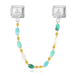 Double Hanging Pendant, Colorful Small Beads, Italian Module Bracelet, Stainless Steel Hook, DIY Elastic Bracelet Accessory