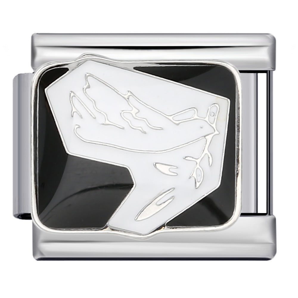 Italian Module Bracelet Peace Series Stainless Steel Welding Drip Oil Pattern DIY Elastic Splicing Strap Chain