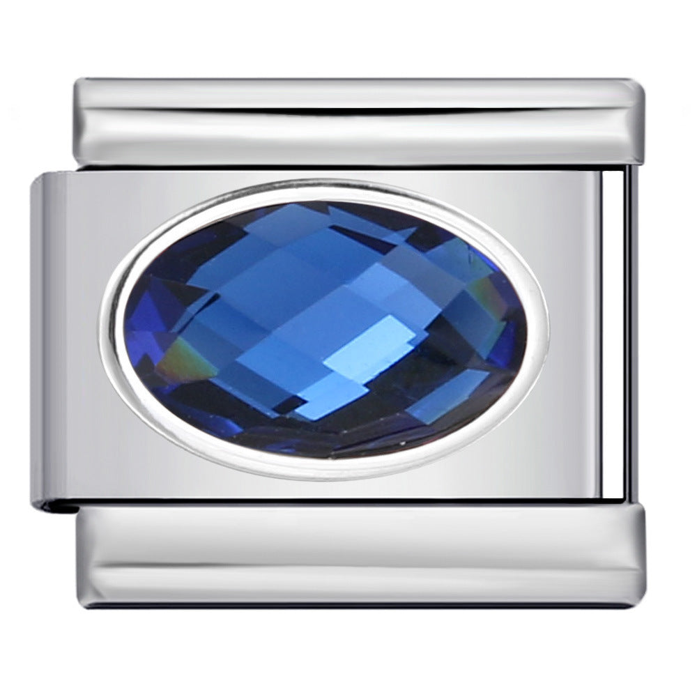 Elliptical Colored Stone Italian Module Bracelet Birthday Stone Stainless Steel DIY Simple and Versatile Bracelet Accessories