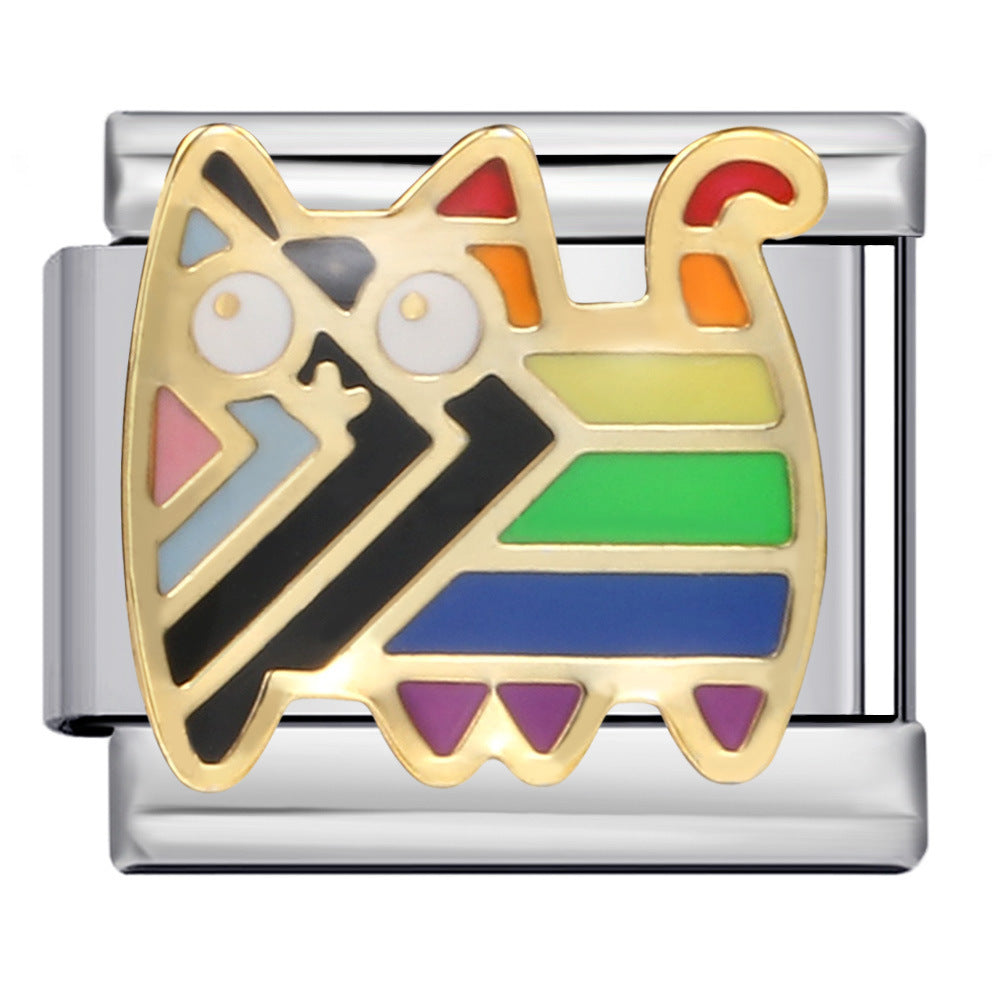 Pet Crowd Elements Italian Module Bracelet Welding Pattern Drip Oil DIY Elastic Splicing Stainless Steel Bracelet